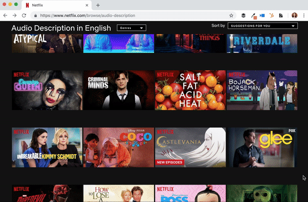 GIF demonstrating how to turn on Netflix's audio description
