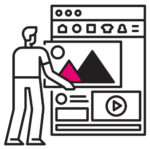 A person placing parts of a video together