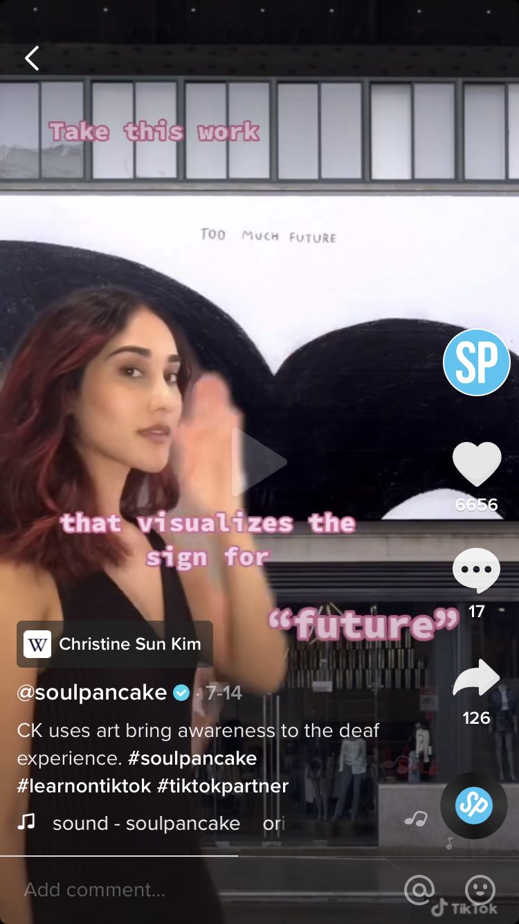 Christine Sun Kim's art work, which visualizes the sign for "future."