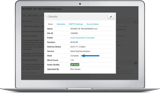 image of the job tracking functionality on the 3Play Media platform.