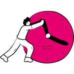 A person touching the hands of a clock.