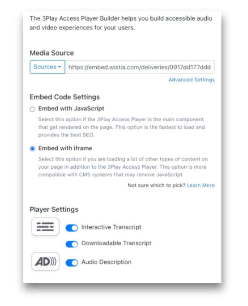 screenshot of uploading source media