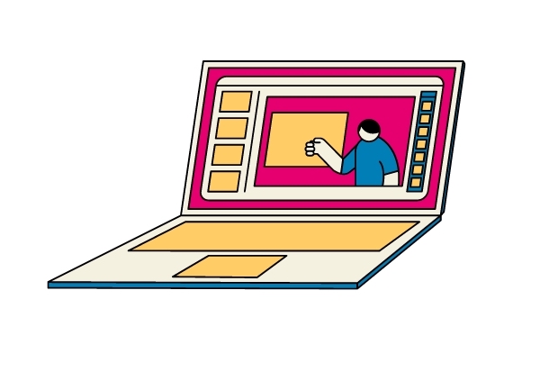 computer with person presenting