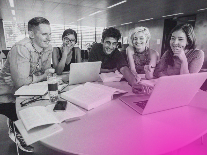 students studying with laptops