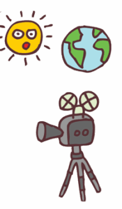 icon of a sun, video camera and world map